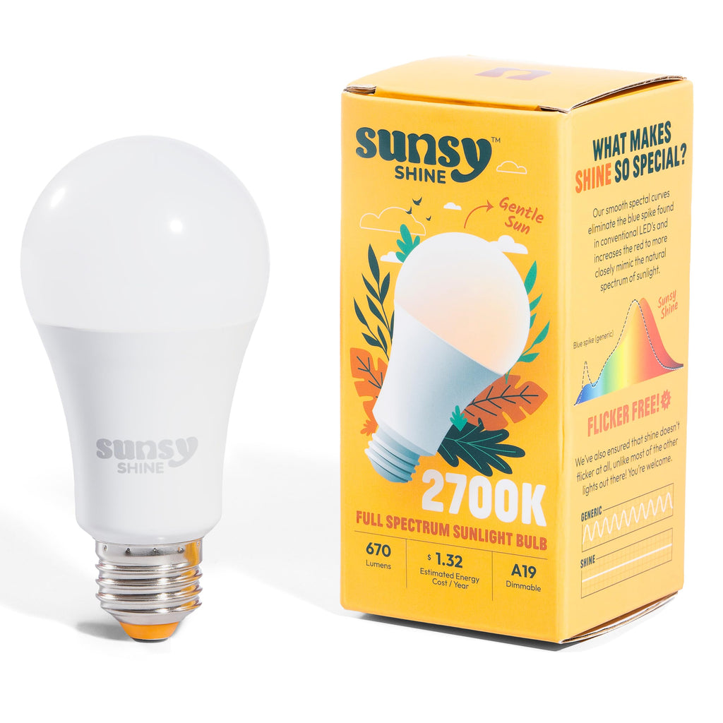 Sunsy Shine - Full-Spectrum Flicker-Free A19 Bulb for Energy, Mood & Circadian Rhythm