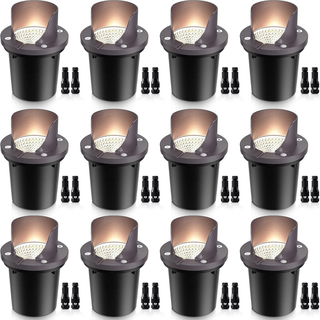 SUNVIE 12W Low Voltage In-Ground Well Lights – 12-Pack Shielded Outdoor Pathway Lighting