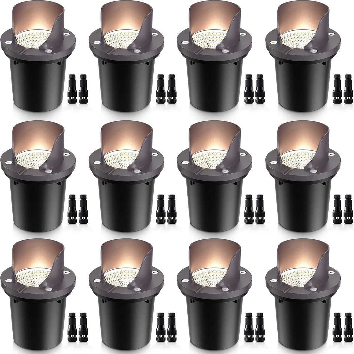 SUNVIE 12W Low Voltage In-Ground Well Lights – 12-Pack Shielded Outdoor Pathway Lighting