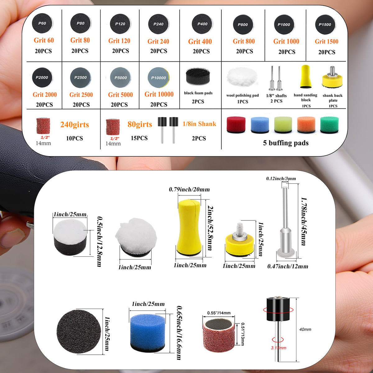 Sunxeke 279PCS 1-Inch Sanding Discs & Drum Kit for Dremel Tools – Wet/Dry Sanding, Polishing, Jewelry Making
