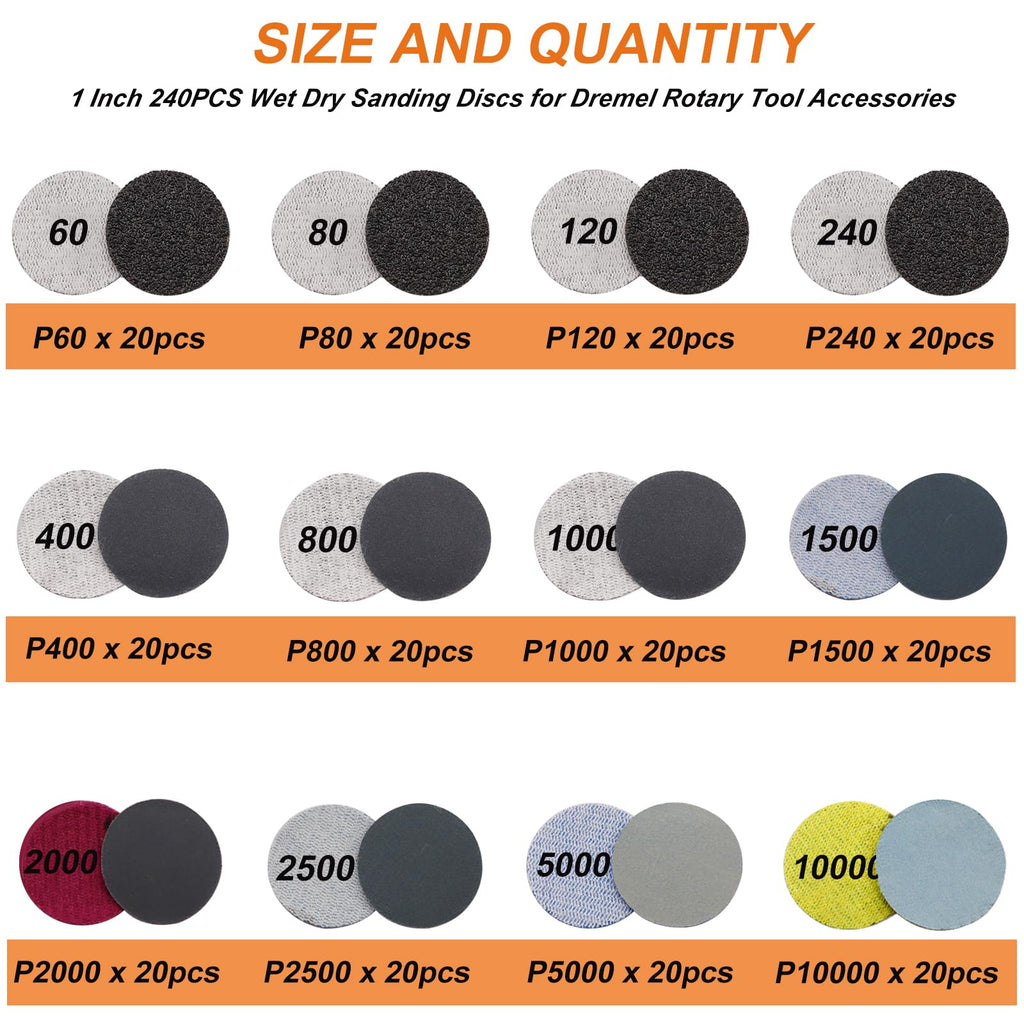 Sunxeke 279PCS 1-Inch Sanding Discs & Drum Kit for Dremel Tools – Wet/Dry Sanding, Polishing, Jewelry Making