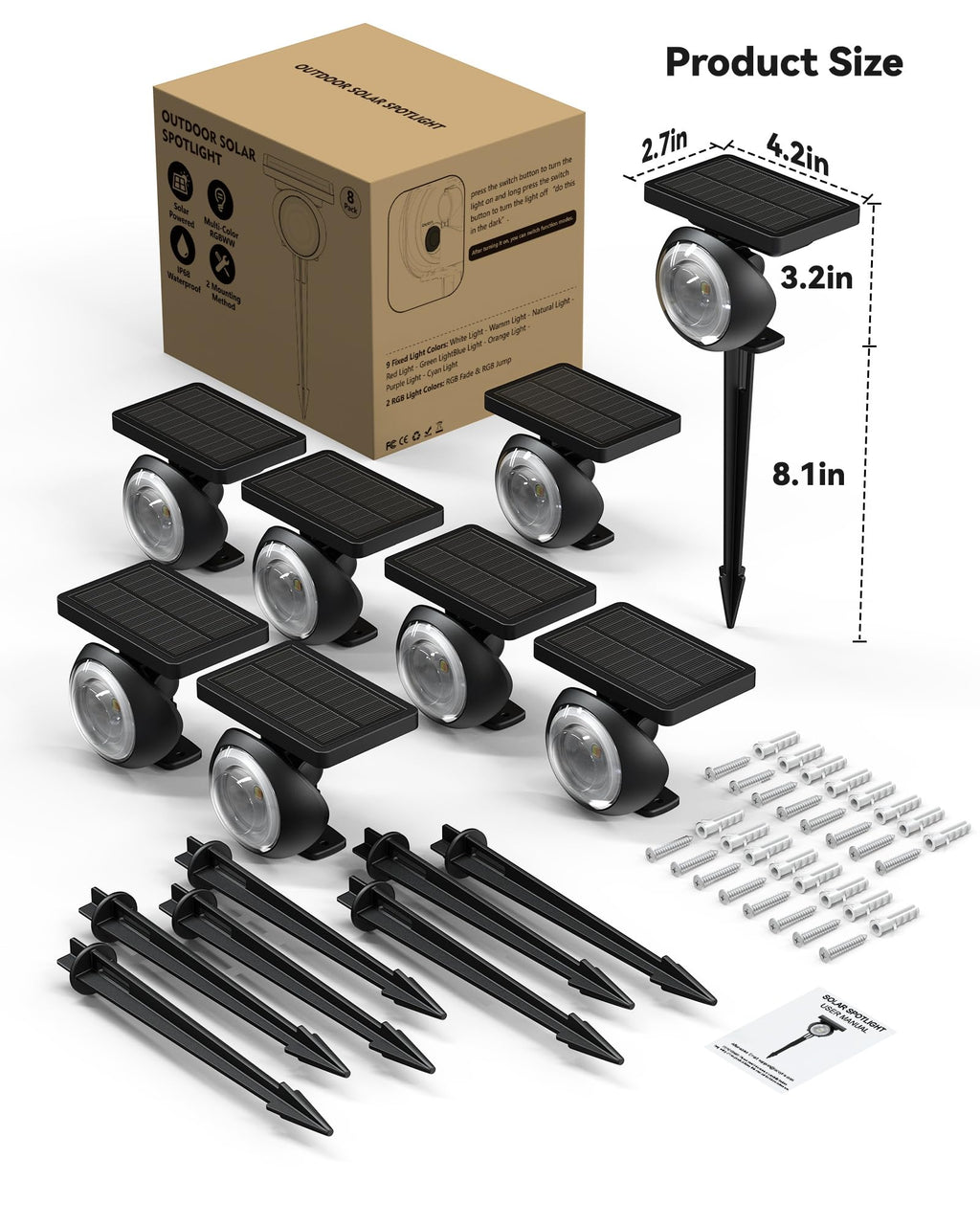 Sunyardlux Monocular Solar Spot Lights RGB+3CCT Outdoor Spotlight (8-Pack)