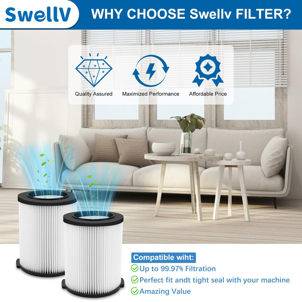 SwellV VF4000 Replacement Filter for Wet/Dry Vacuums | 5-20 Gal, Husky 6-9 Gal Compatible