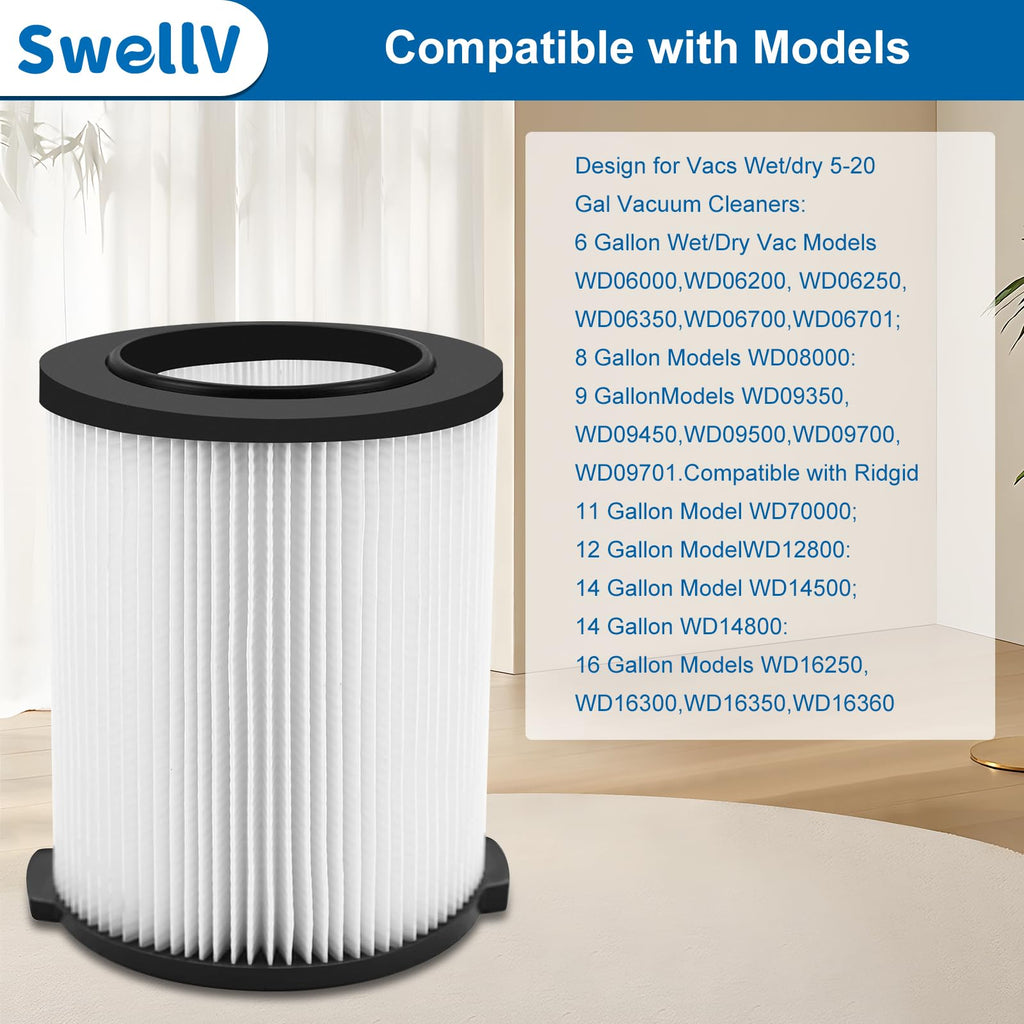 SwellV VF4000 Replacement Filter for Wet/Dry Vacuums | 5-20 Gal, Husky 6-9 Gal Compatible