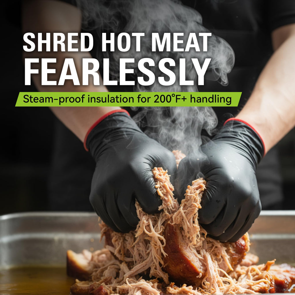 SWIFTLITE BBQ Gloves - Heat-Resistant Cotton Liners + 100 Nitrile Gloves for Grilling, Cooking & Smoking | Large, Black