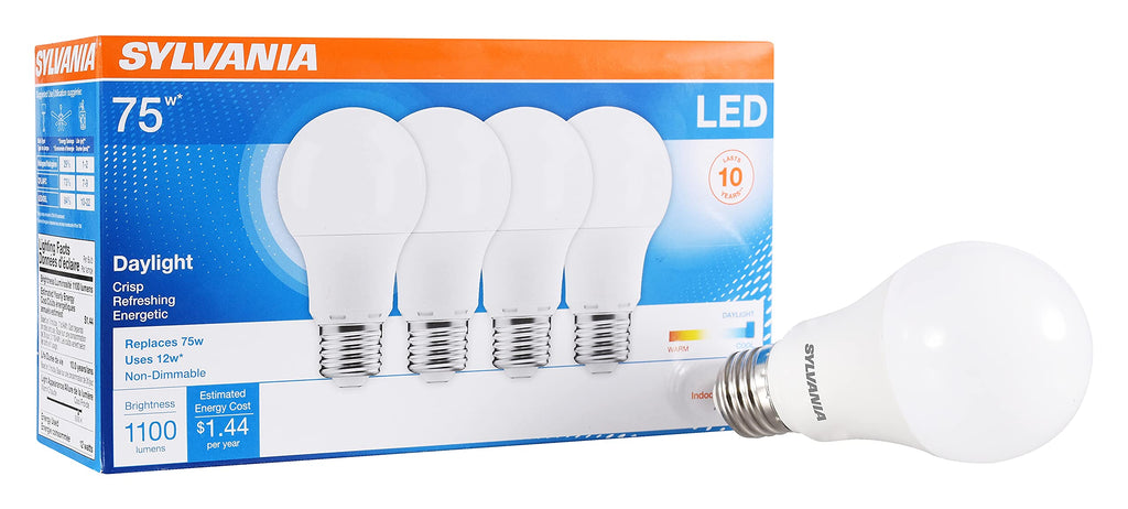 Sylvania LED A19 Light Bulb 12W, 1100 Lumens, Daylight 5000K, Frosted Finish, 4 Pack (78100) | LEDVANCE