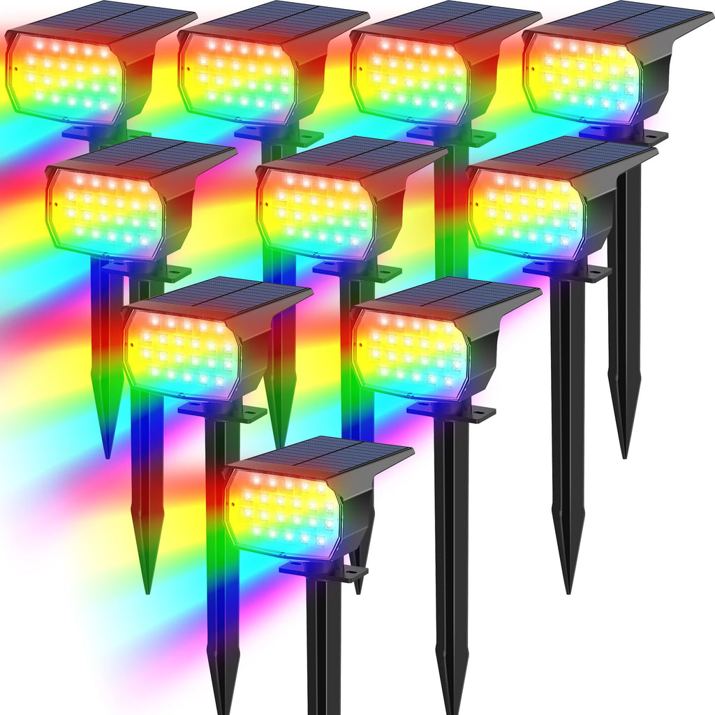 Tadyreal Solar Color Changing Outdoor Spotlight Kit – 10 Pack, 7 Modes, 600LM, IP65 Waterproof