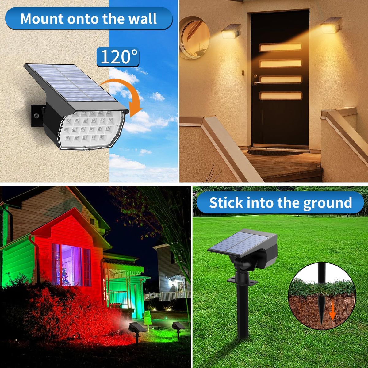 Tadyreal Solar Color Changing Outdoor Spotlight Kit – 10 Pack, 7 Modes, 600LM, IP65 Waterproof