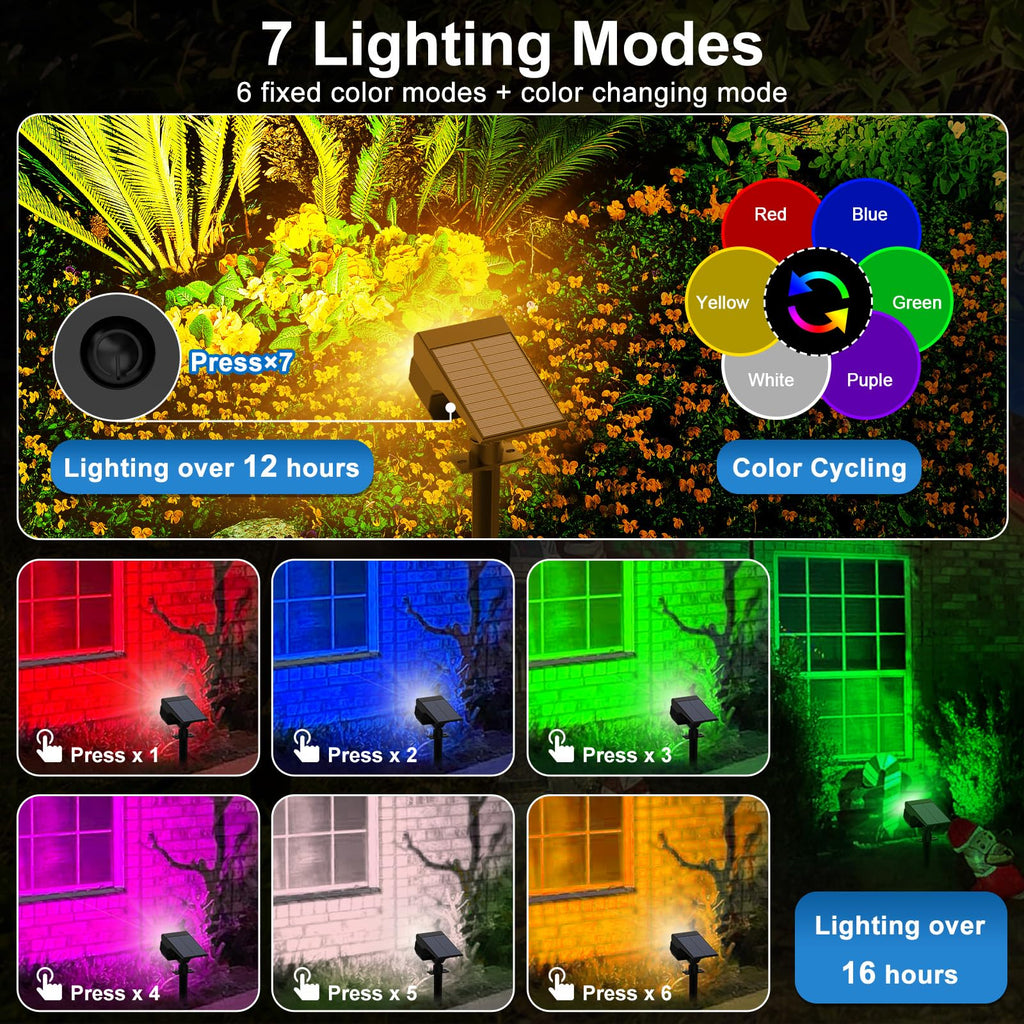 Tadyreal Solar Color Changing Outdoor Spotlight Kit – 10 Pack, 7 Modes, 600LM, IP65 Waterproof