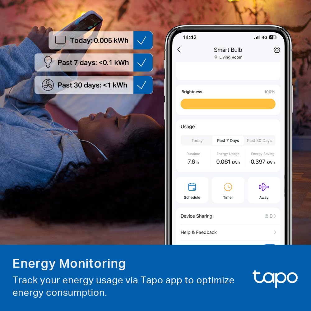 Tapo L510E 4-Pack Smart Wi-Fi LED Bulbs — 800 Lumens, 2700K Warm White, Dimmable, A19 E26, Alexa/Google Home, No Hub