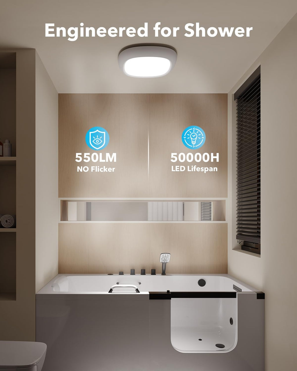 Tedmos Rechargeable Shower Light for Inside Shower – Motion Sensor, Remote, 12000mAh