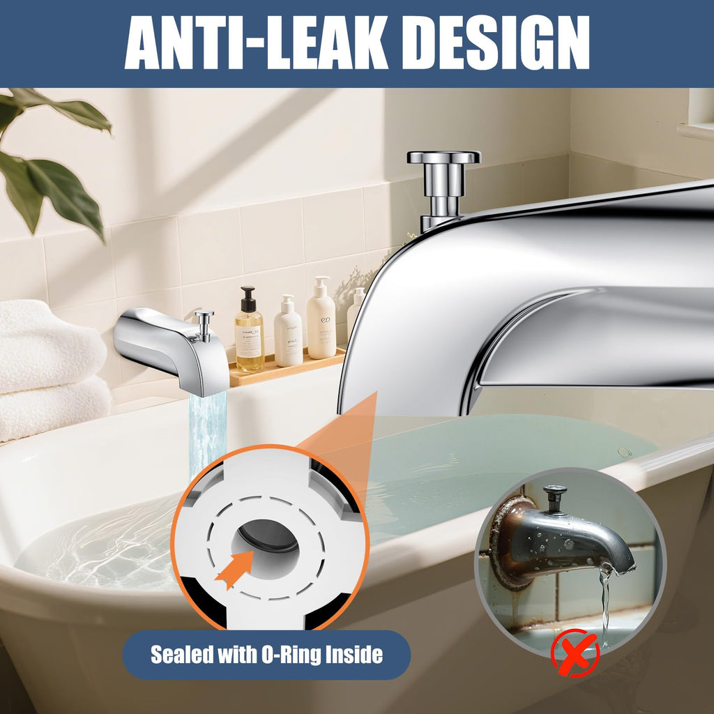 TEVIORA Tub Spout with Pull-Down Diverter – Slip-Fit 1/2" Copper, Easy DIY Install, Chrome