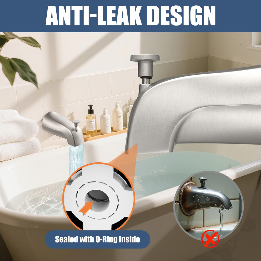 TEVIORA Tub Spout with Pull-Down Diverter – Slip-Fit 1/2-Inch Copper, Brushed Nickel