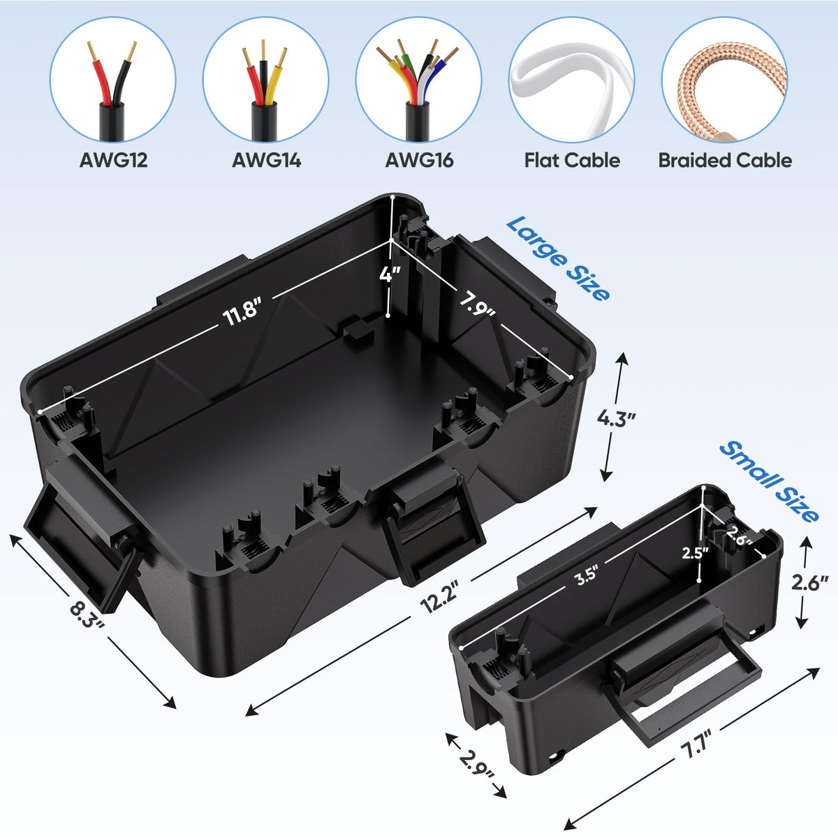 TICONN Outdoor Electrical Box IP54 Splash-Proof – Large Black Weatherproof Cover