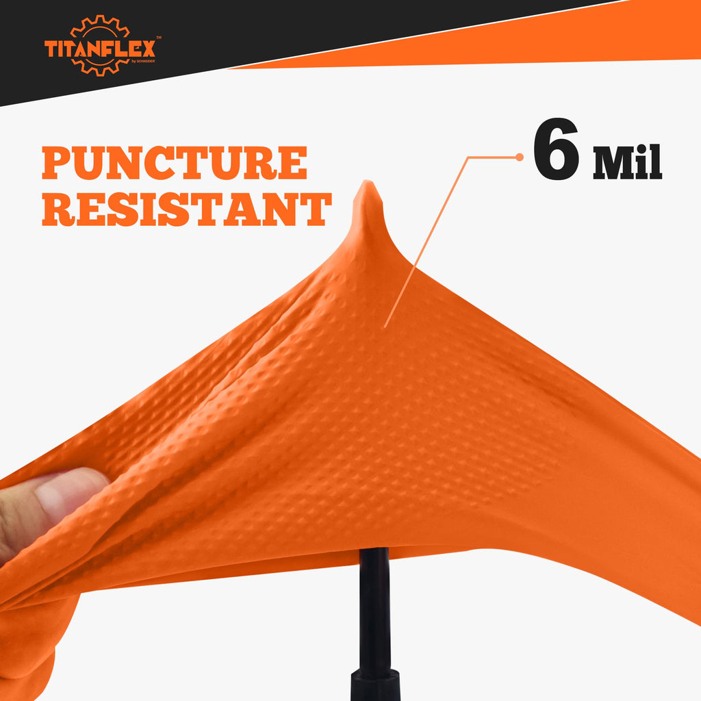 TitanFlex Heavy Duty Orange Nitrile Gloves – 6 Mil, Raised Diamond Texture, Latex-Free, Powder-Free