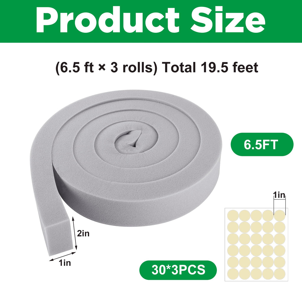 Tlswshsy 3 PCS Air Conditioner Foam Tape – 2x1in x 6.5ft Weather Stripping, Grey, Non-Adhesive Foam Seal with Glue Point (3-Pack)