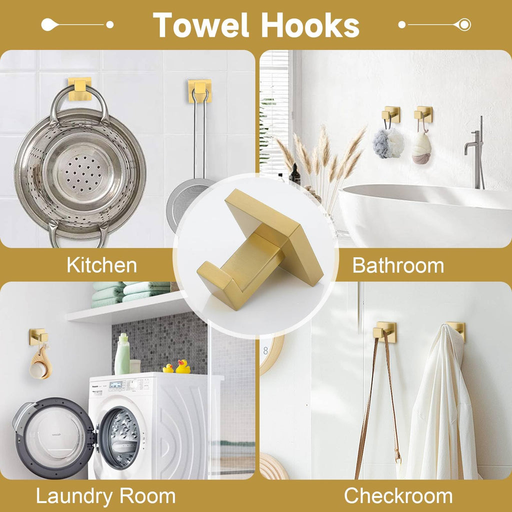 TNOMS 10-Piece Brushed Gold Bathroom Hardware Set – SUS304 Stainless Steel, 23.6-Inch Wall Mounted