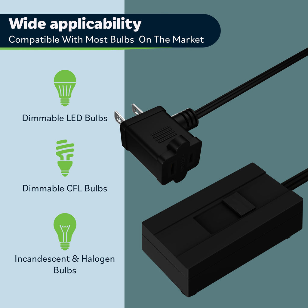 TOPGREENER Table-Top Plug-In Dimmer – Slide Control, 360W Incandescent / 150W LED, 6ft Cord, 2-Pack