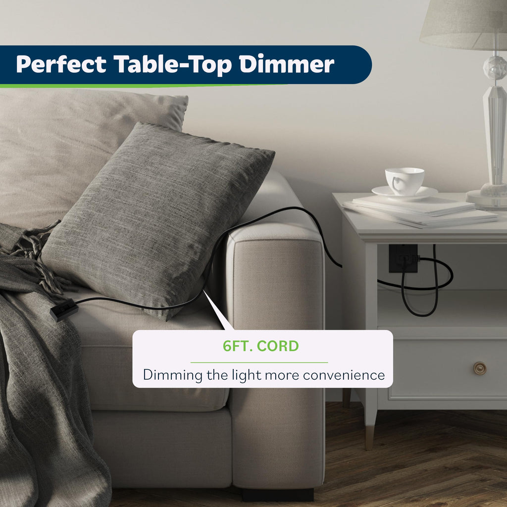 TOPGREENER Table-Top Plug-In Dimmer – Slide Control, 360W Incandescent / 150W LED, 6ft Cord, 2-Pack