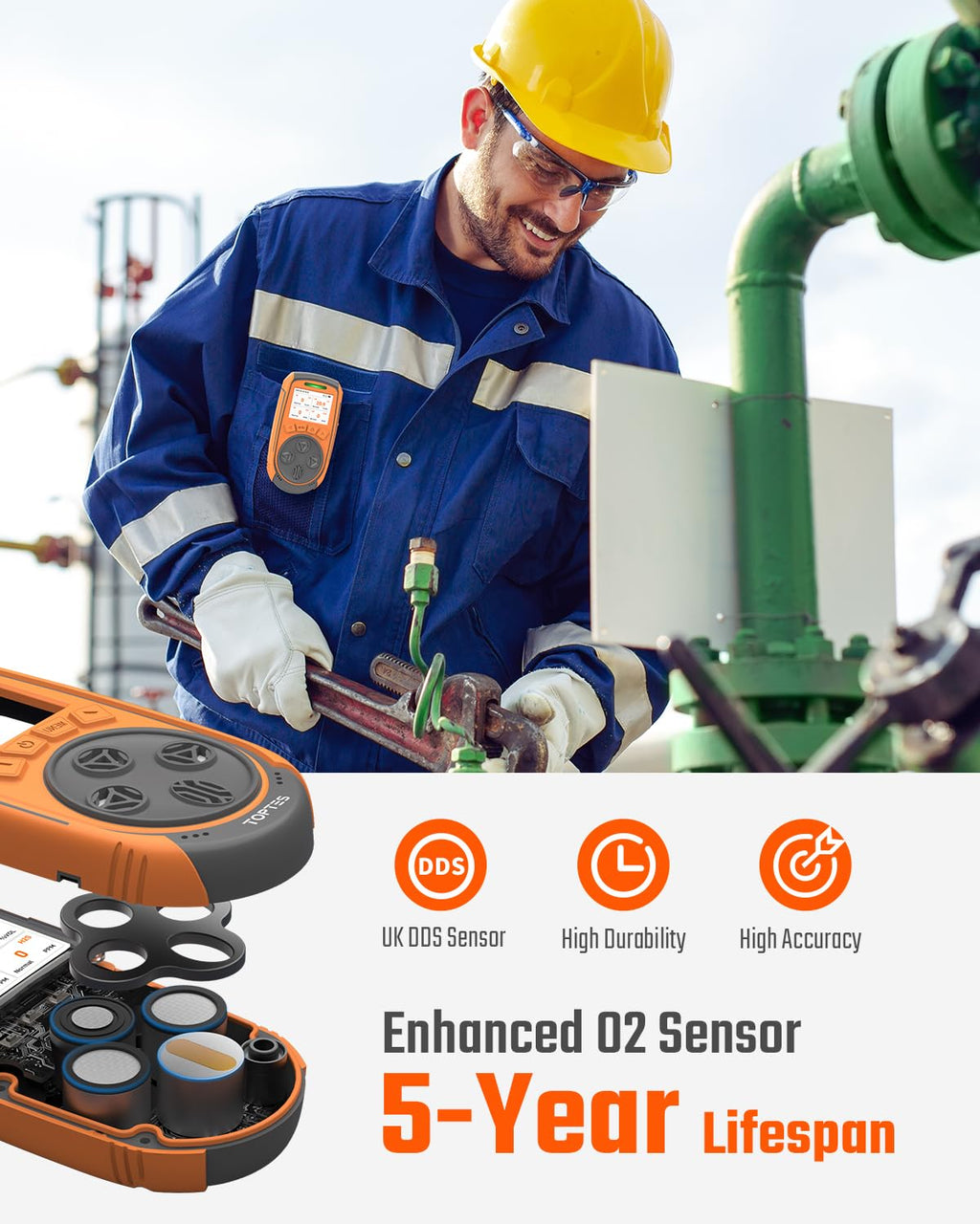 TopTes Guard-863Pro 4-Gas Monitor with TFT Screen, 5-Year O₂ Sensor, USB Data Export
