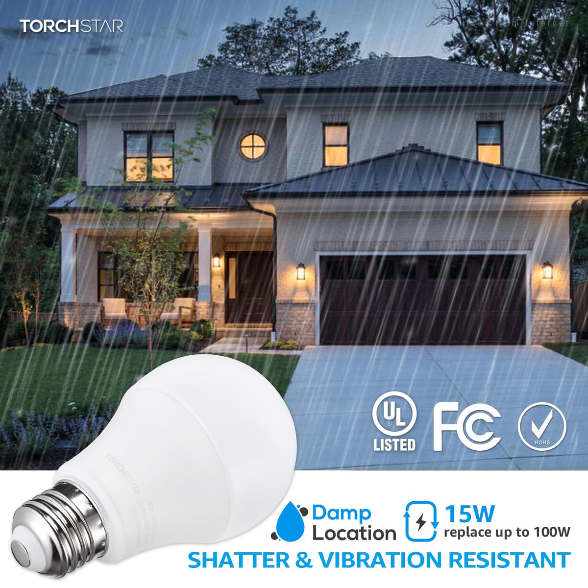 TORCHSTAR 1700LM Universal Garage Door Opener LED Bulb – 15W, 100W Equivalent, E26 Base, 3000K Warm White (Pack of 2)
