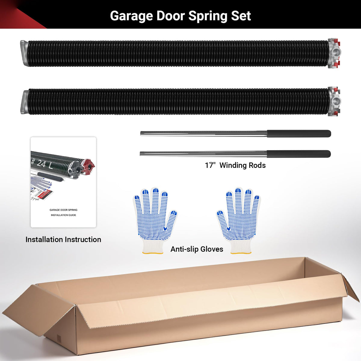 Toriexon Pair Garage Door Springs 0.250 wire x 2in inside x 30in length – Heavy-Duty Torsion, 18k Cycles