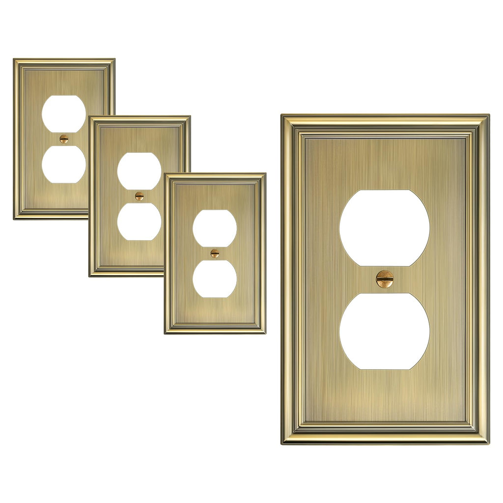 TREEWELL 4-Pack Duplex Outlet Covers – Antique Brass Wall Plates, Durable Zinc Alloy & Easy Installation