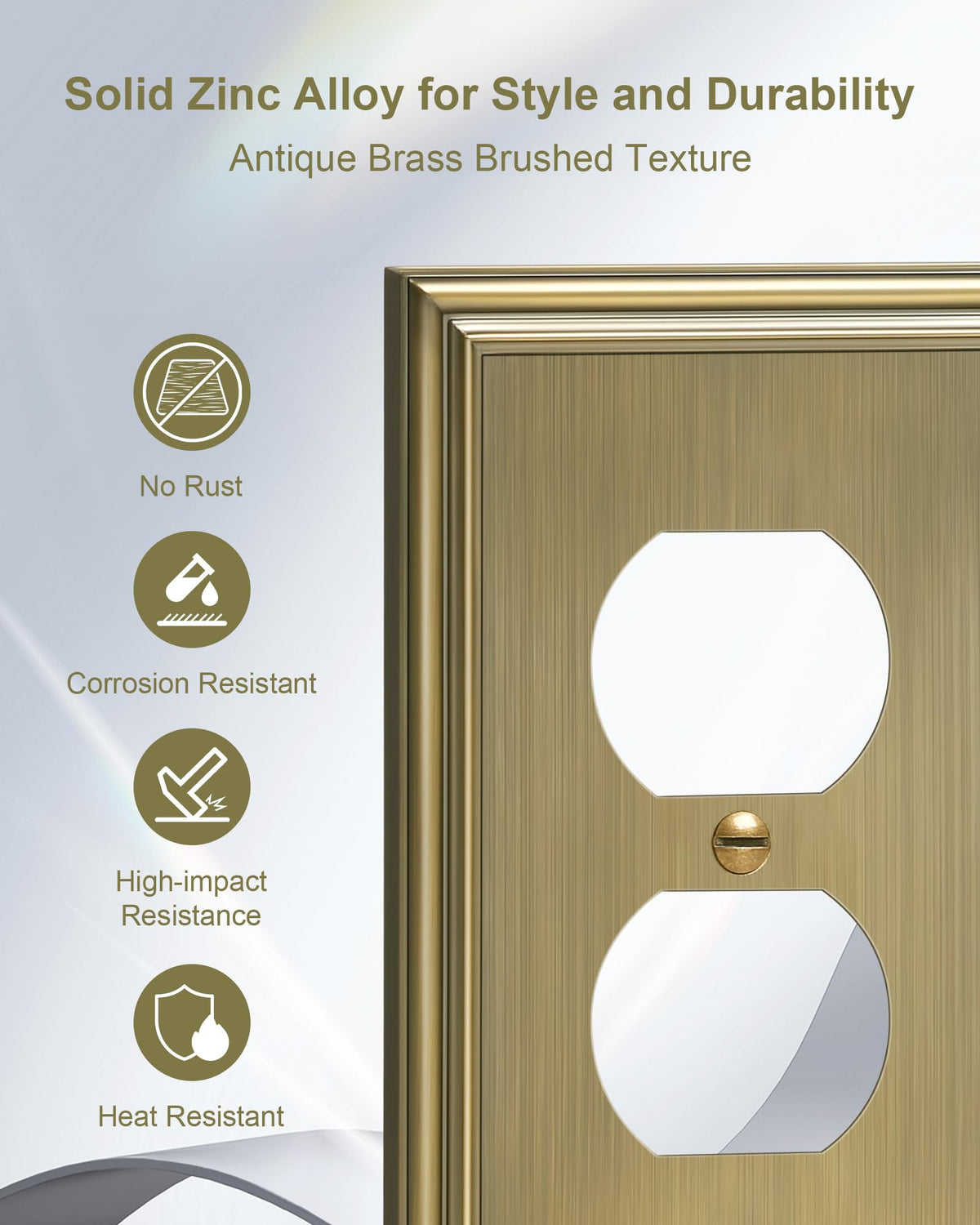 TREEWELL 4-Pack Duplex Outlet Covers – Antique Brass Wall Plates, Durable Zinc Alloy & Easy Installation