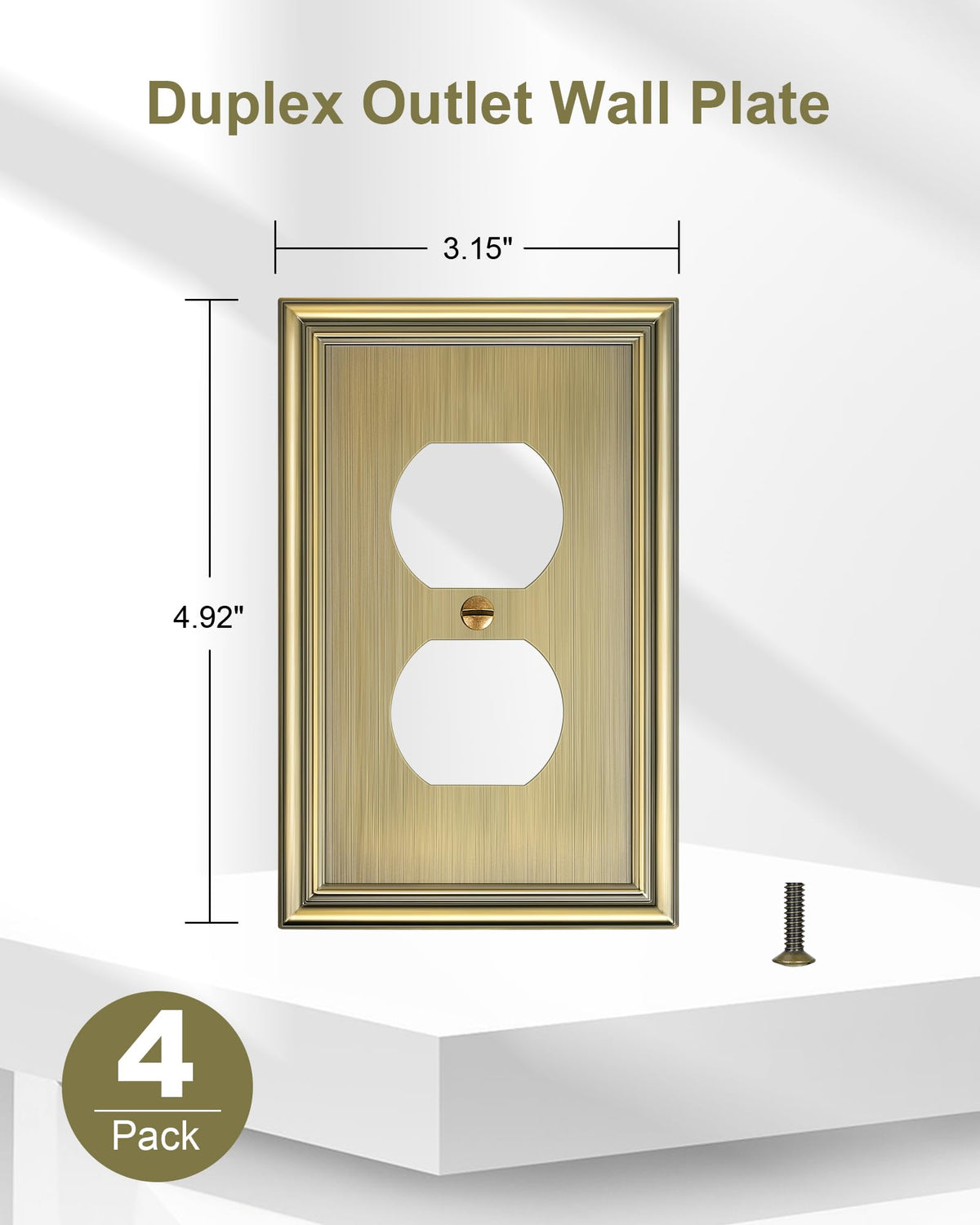 TREEWELL 4-Pack Duplex Outlet Covers – Antique Brass Wall Plates, Durable Zinc Alloy & Easy Installation