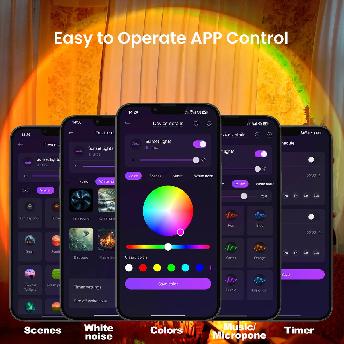 Tsrarey Sunset Lamp Projection — 21 Colors, 180° Rotation, App & Button Control