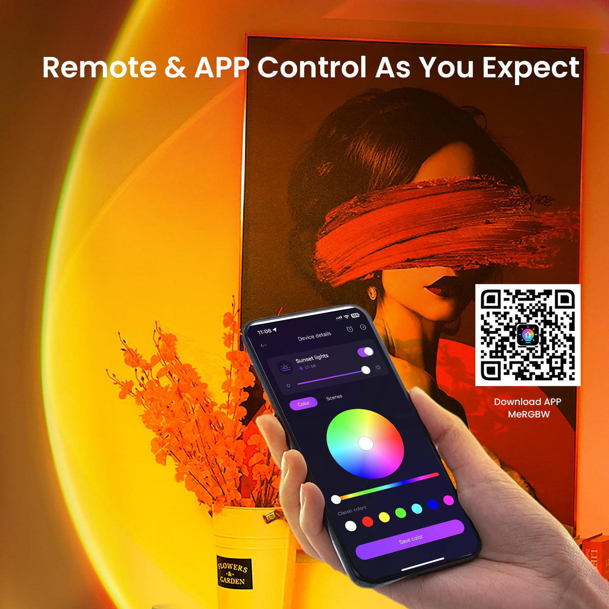 Tsrarey Sunset Lamp Projection — 21 Colors, 180° Rotation, App & Button Control