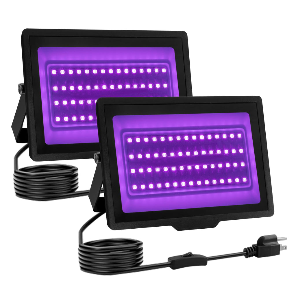 uwiner 2 Pack 40W LED Black Light IP66 Waterproof Flood Light with Plug & Switch – Outdoor Glow Party & Halloween Decor