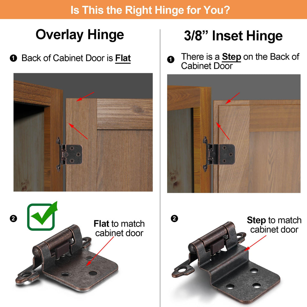 Vallecloud 10 Pack Antique Copper Self-Closing Cabinet Hinges – 1/2-inch Overlay, Face Frame, Semi-Concealed (5 Pairs)