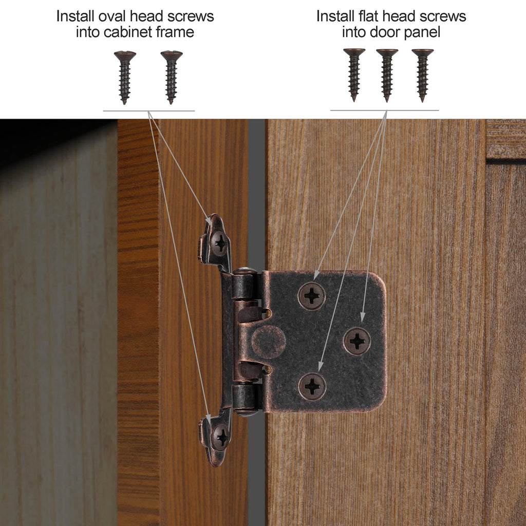 Vallecloud 10 Pack Antique Copper Self-Closing Cabinet Hinges – 1/2-inch Overlay, Face Frame, Semi-Concealed (5 Pairs)