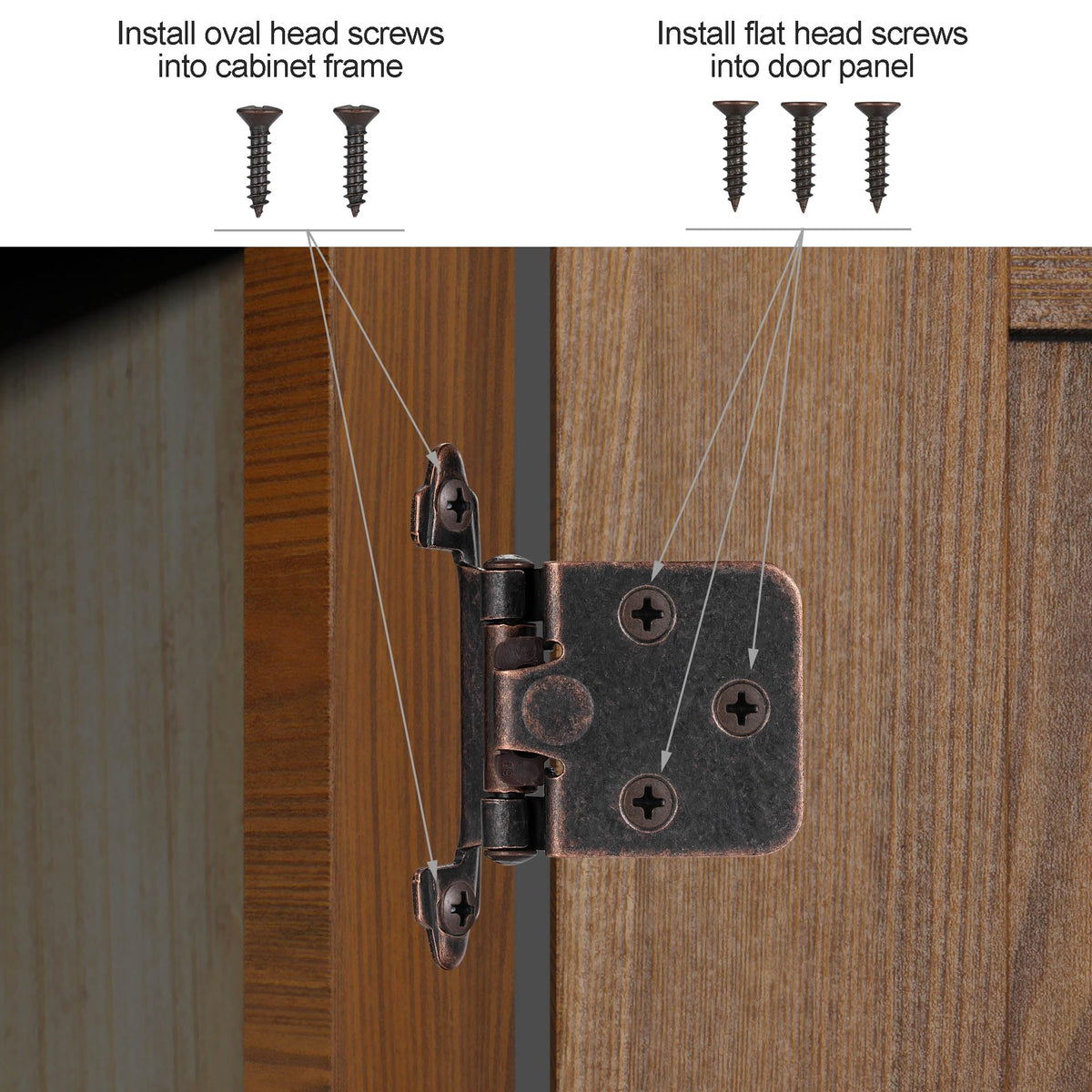 Vallecloud 10 Pack Antique Copper Self-Closing Cabinet Hinges – 1/2-inch Overlay, Face Frame, Semi-Concealed (5 Pairs)