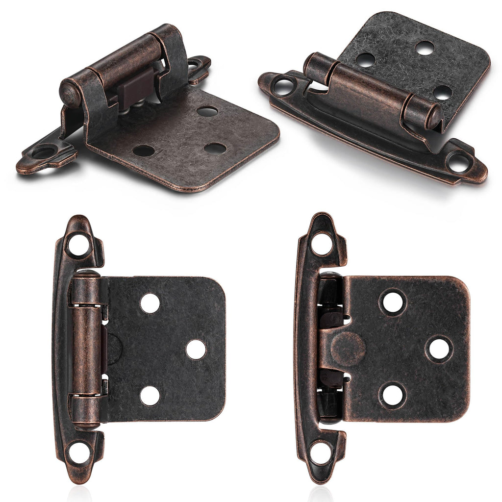 Vallecloud 10 Pack Antique Copper Self-Closing Cabinet Hinges – 1/2-inch Overlay, Face Frame, Semi-Concealed (5 Pairs)