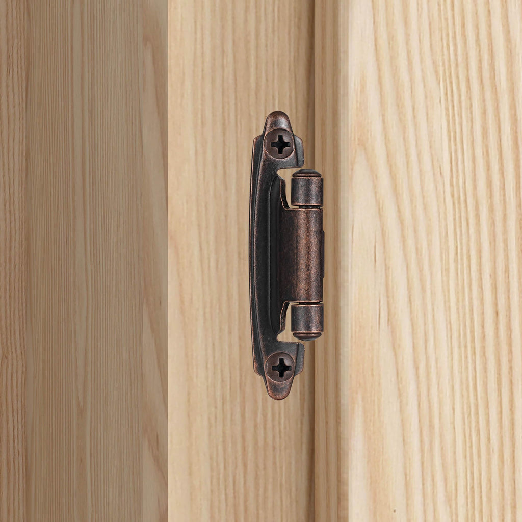 Vallecloud 10 Pack Antique Copper Self-Closing Cabinet Hinges – 1/2-inch Overlay, Face Frame, Semi-Concealed (5 Pairs)