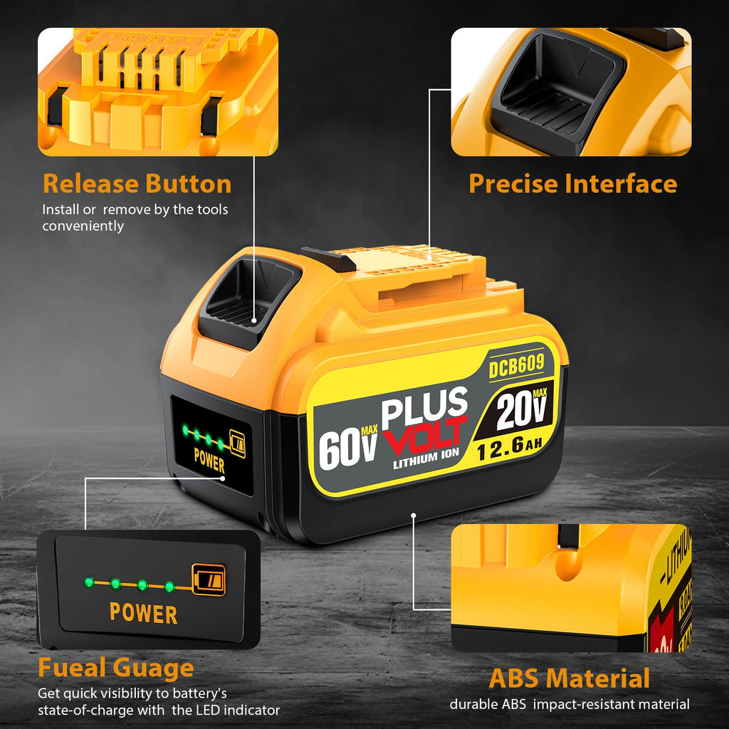 VelgoNyx 12.6Ah 20V/60V MAX Battery Pack — 2-Pack for DeWalt DCB606/609/612/615