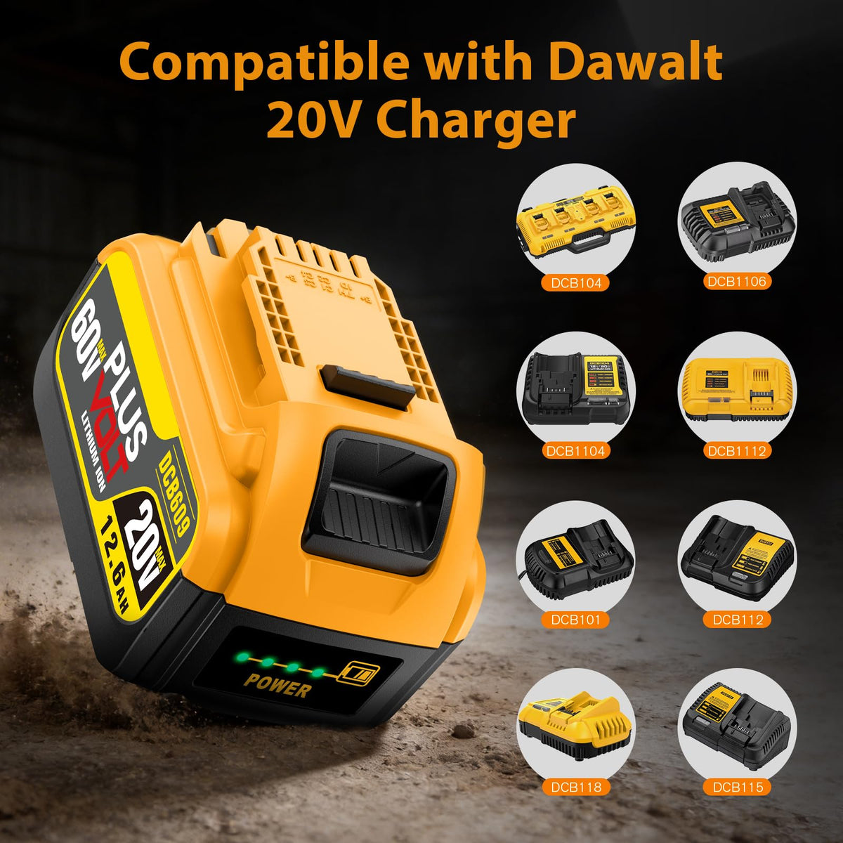 VelgoNyx 12.6Ah 20V/60V MAX Battery Pack — 2-Pack for DeWalt DCB606/609/612/615