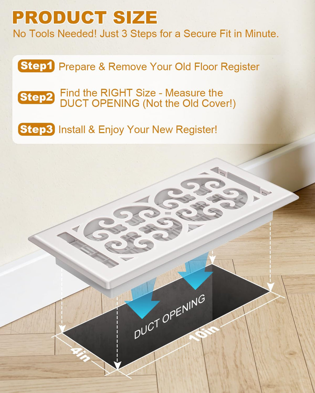 VE NI SCC Floor Register Vent Cover 4x10 – Heavy Duty Walkable Metal Vent with Adjustable Airflow