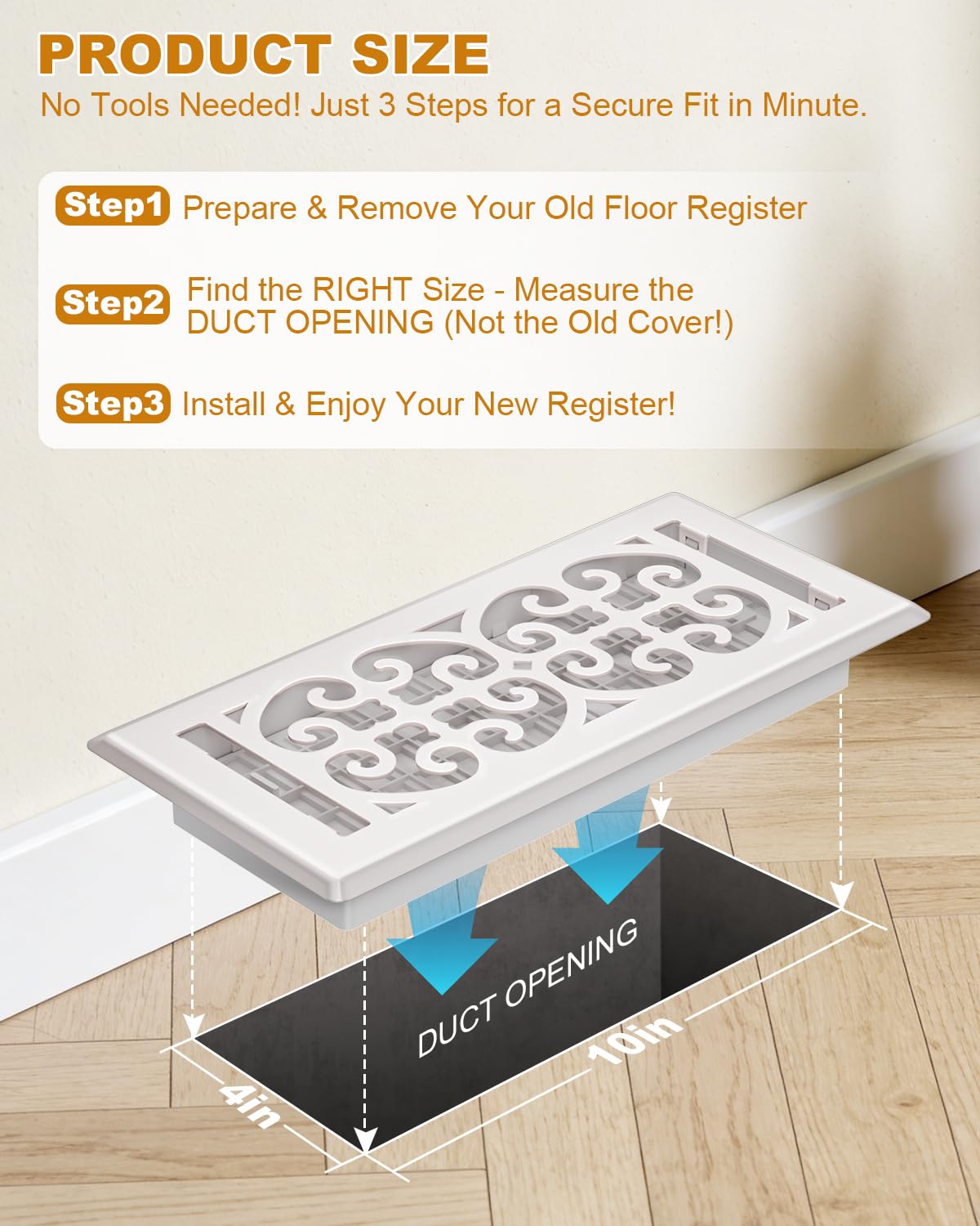 VE NI SCC Floor Register Vent Cover 4x10 – Heavy Duty Walkable Metal Vent with Adjustable Airflow