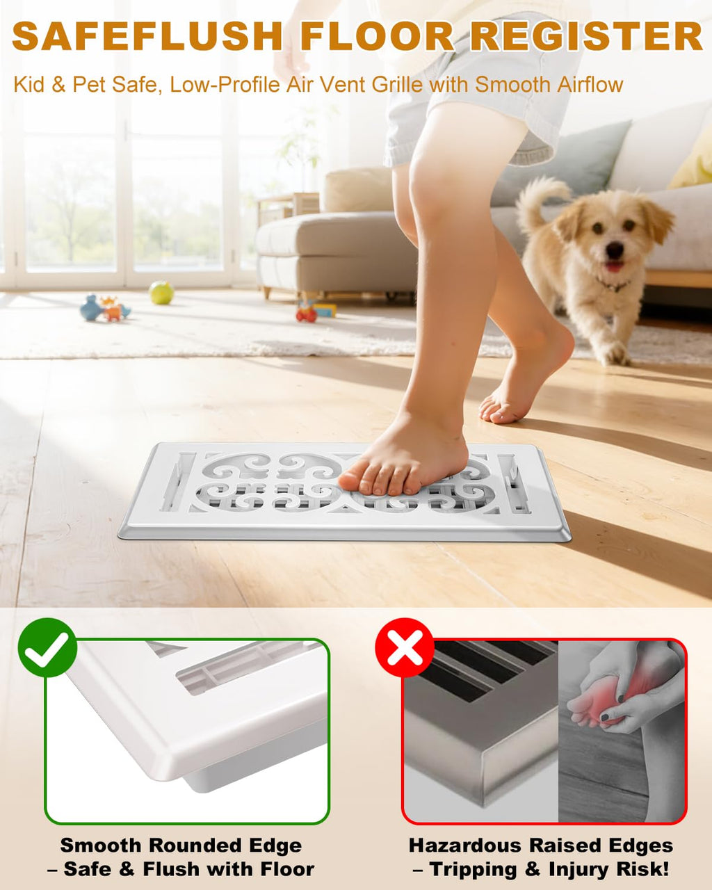 VE NI SCC Floor Register Vent Cover 4x10 – Heavy Duty Walkable Metal Vent with Adjustable Airflow