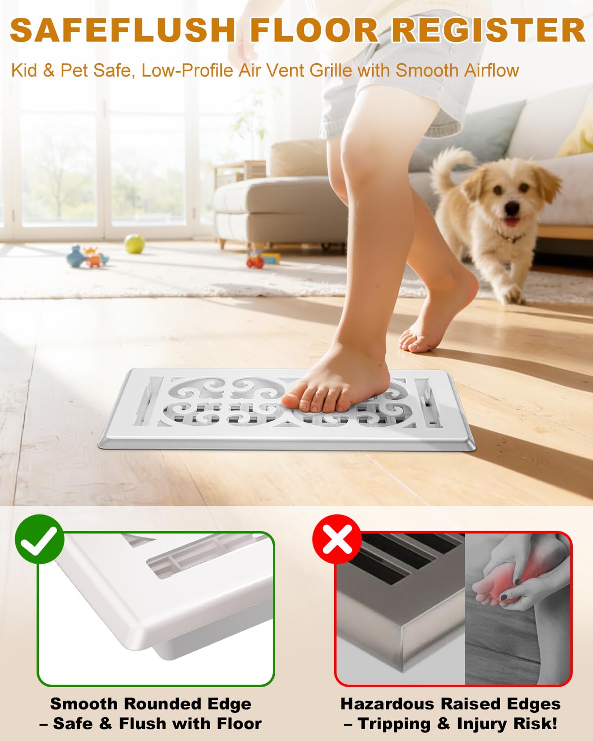 VE NI SCC Floor Register Vent Cover 4x10 – Heavy Duty Walkable Metal Vent with Adjustable Airflow