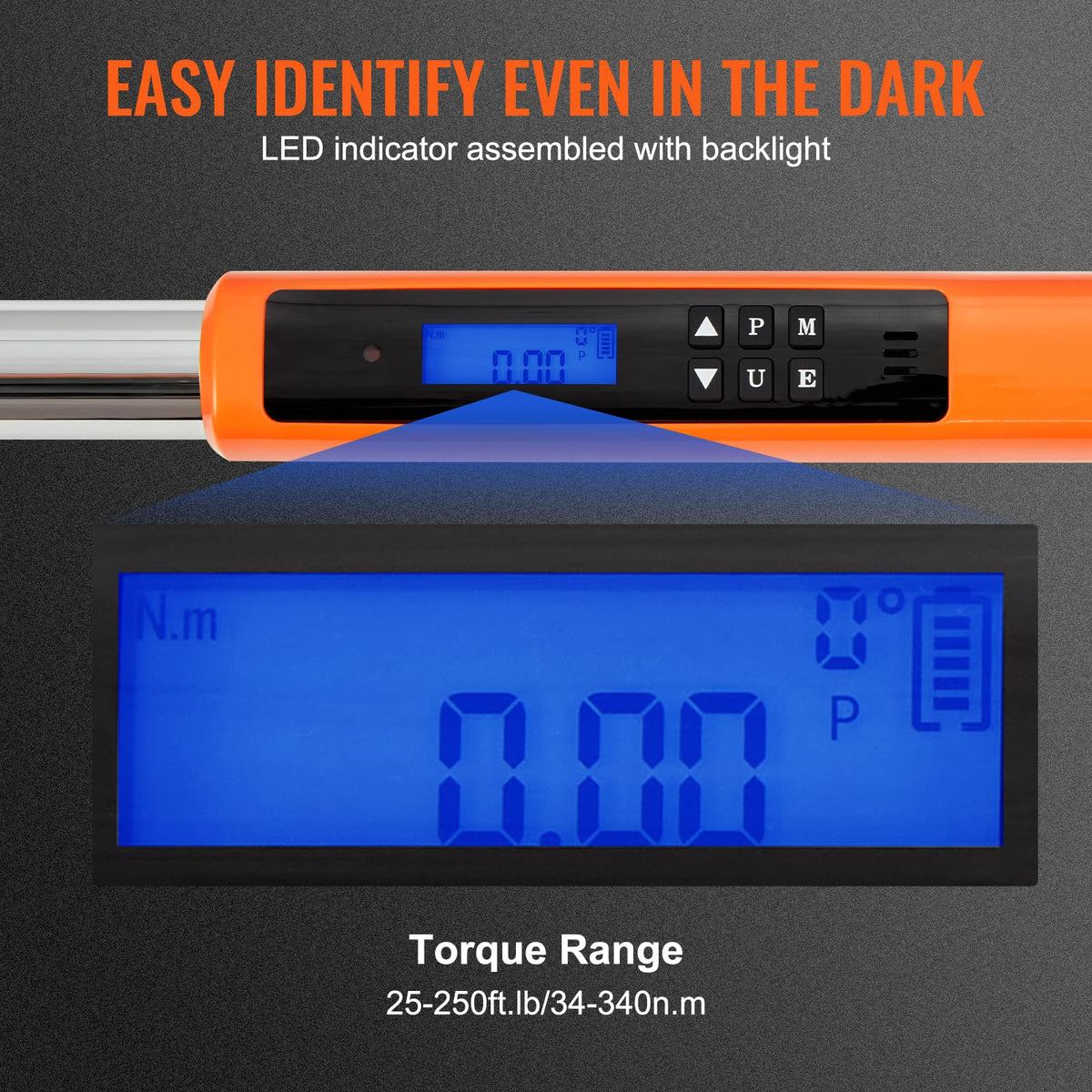VEVOR Digital Torque Wrench 1/2 Inch Drive – 25-250 ft-lb / 34-340 N·m | ±2% Accuracy | 3-Mode with LED Beep