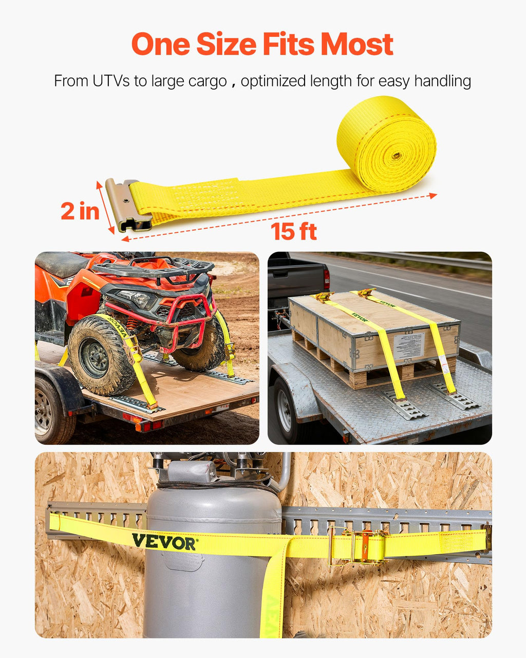 VEVOR 18-Piece E-Track Ratchet Strap Set - 2in x 15ft, 4400 lbs BS, Yellow