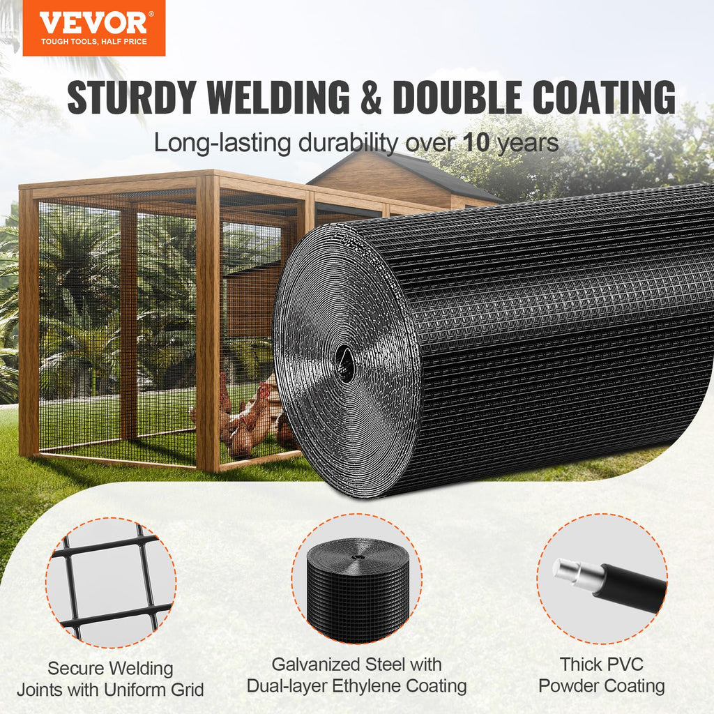 VEVOR Hardware Cloth 24'' x 100' – 1/2 in Galvanized Wire Mesh Roll, 19 Gauge for Chicken Coops