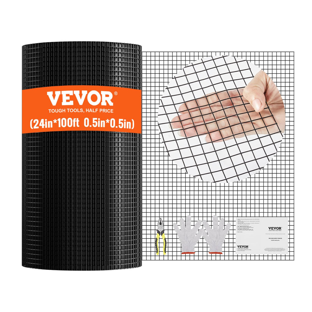 VEVOR Hardware Cloth 24'' x 100' – 1/2 in Galvanized Wire Mesh Roll, 19 Gauge for Chicken Coops