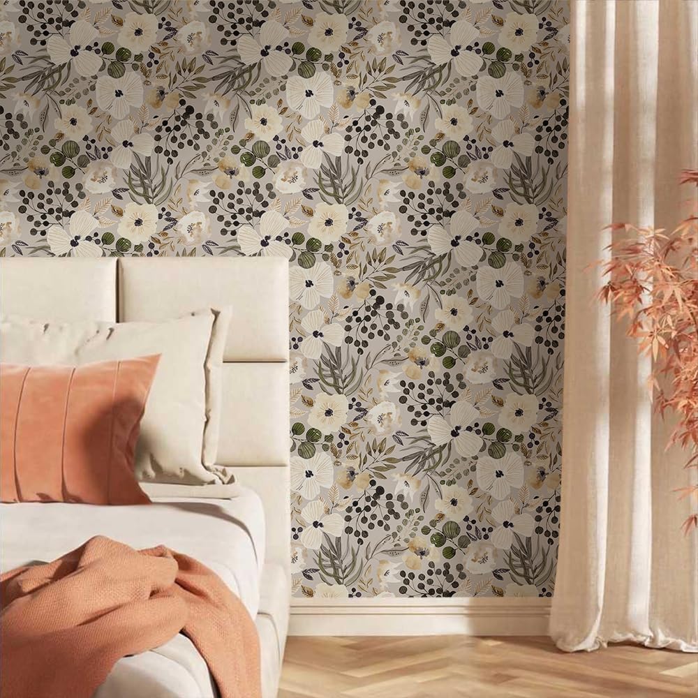 VistaPalette Boho Cream Brown Daisy Peel & Stick Wallpaper | Removable Vinyl Contact Paper for Renters