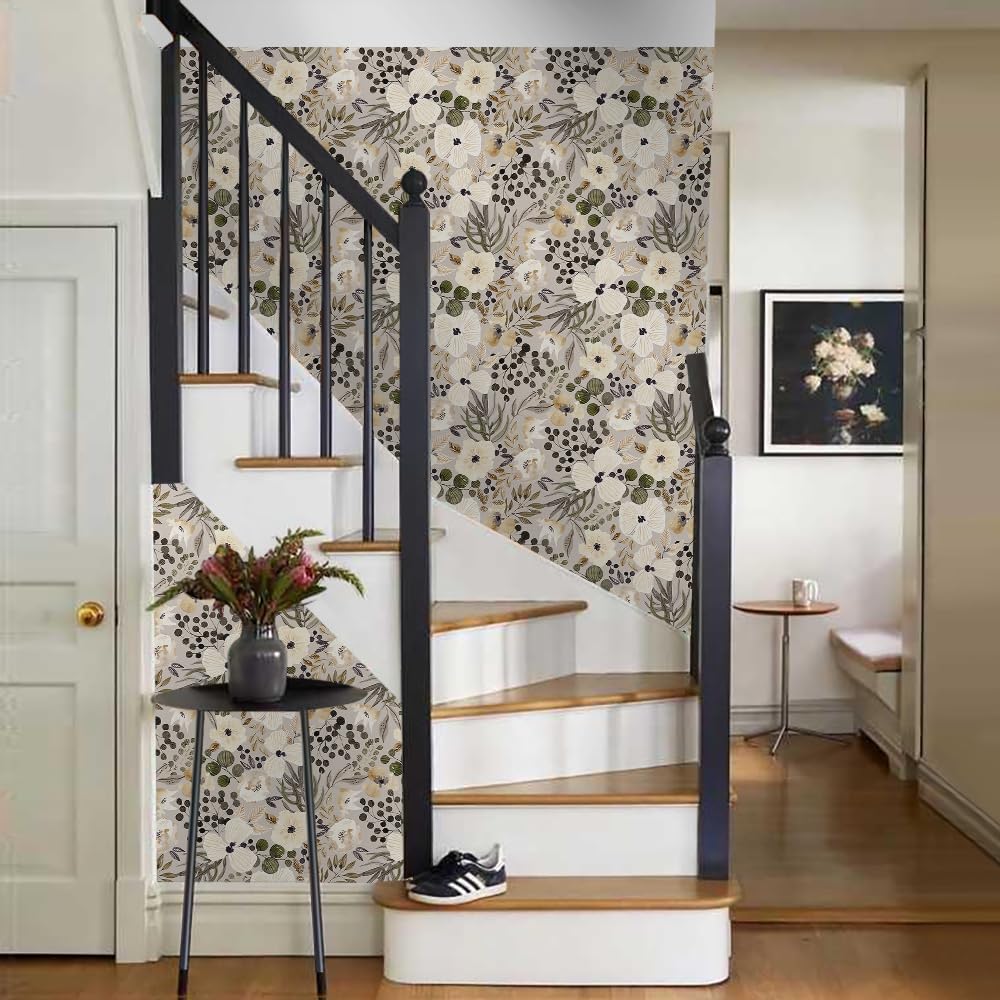 VistaPalette Boho Cream Brown Daisy Peel & Stick Wallpaper | Removable Vinyl Contact Paper for Renters