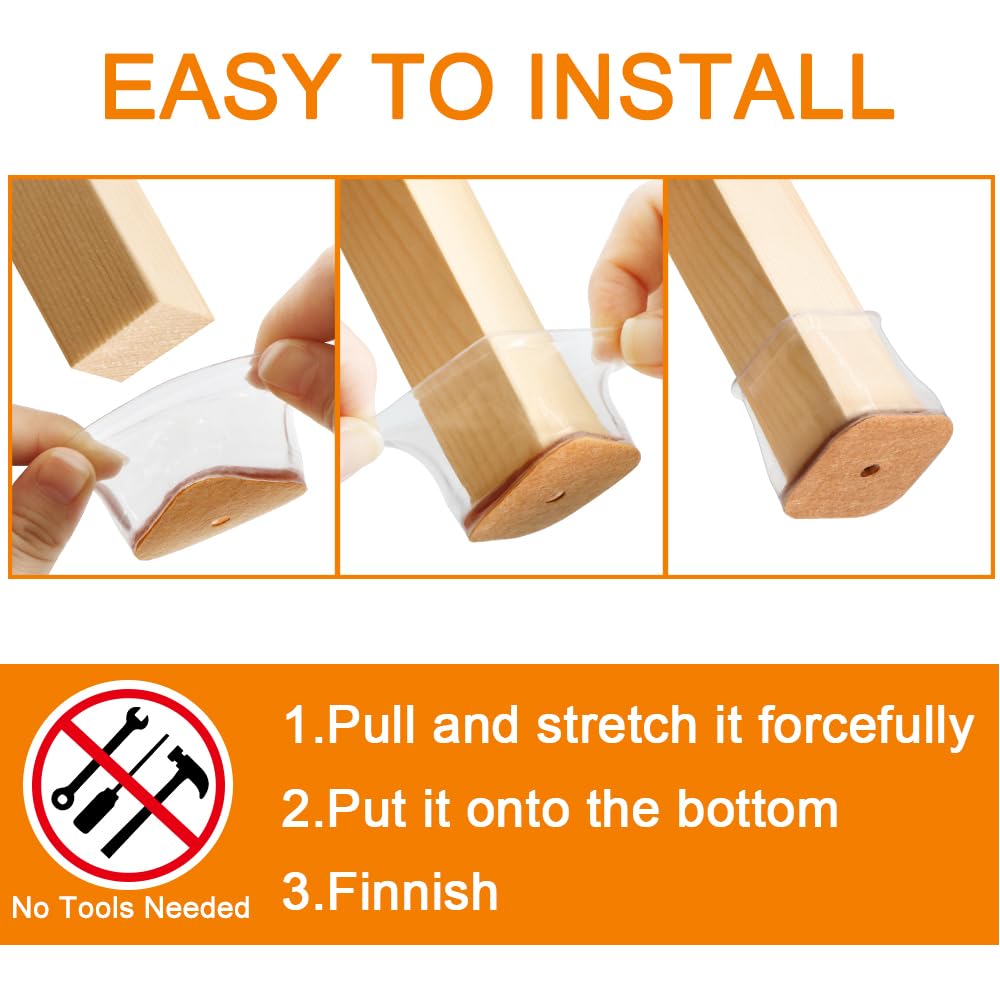 VIUME 24 Pcs Chair Leg Protectors — Square Silicone Caps for Hardwood Floors